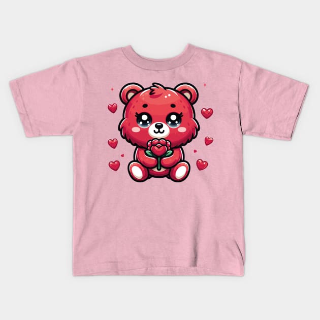 cuddly bear  single rose Kids T-Shirt by chems eddine